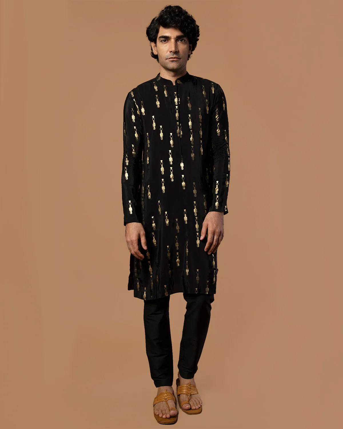 Black Tribal Pillar Kurta