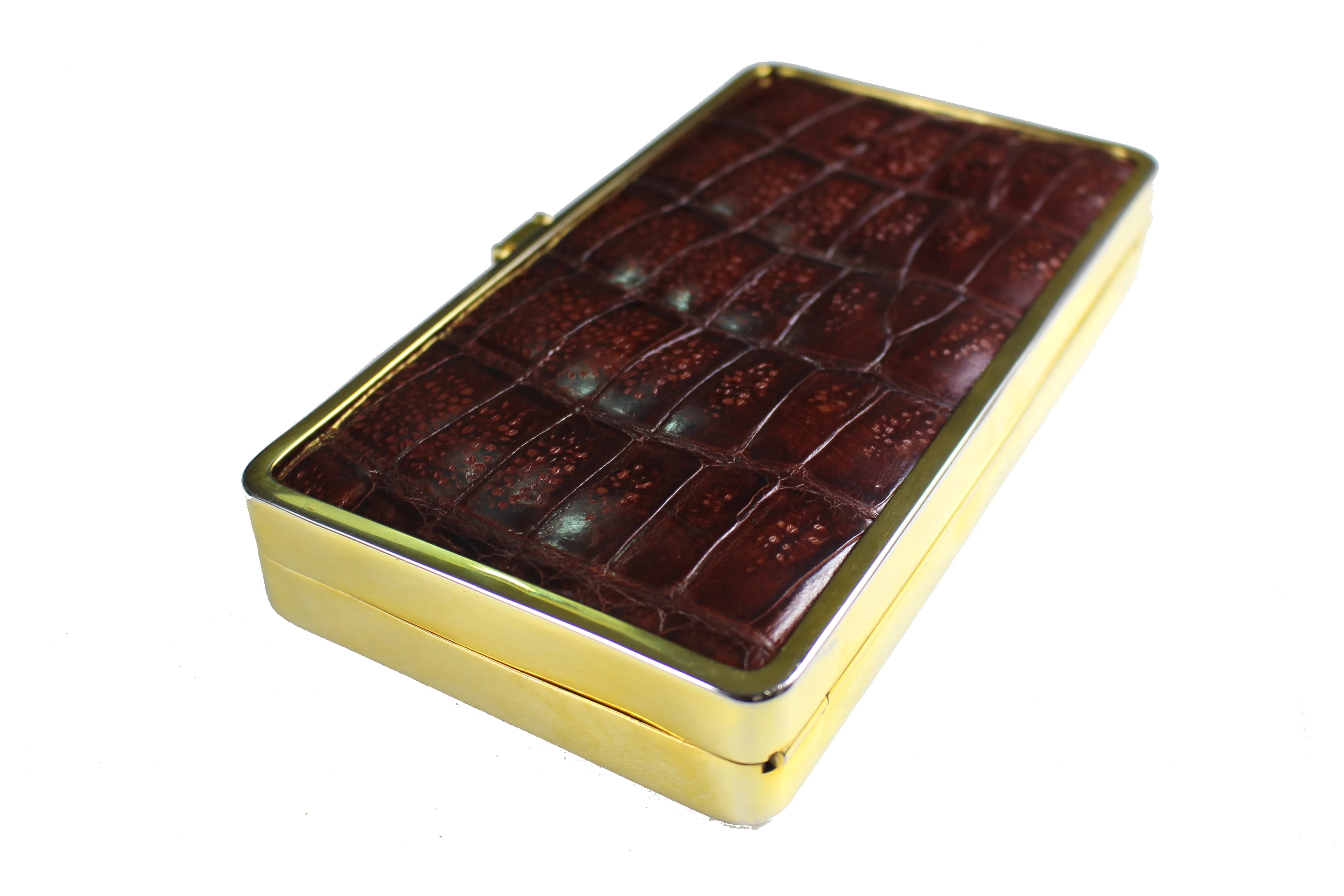 Brown crocodile skin clutch rectangular frame