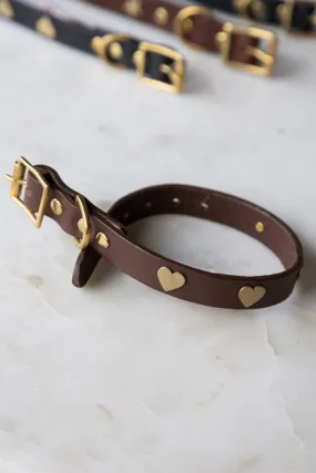 Brown Leather Dog Collar With Hearts - 5 Available Sizes