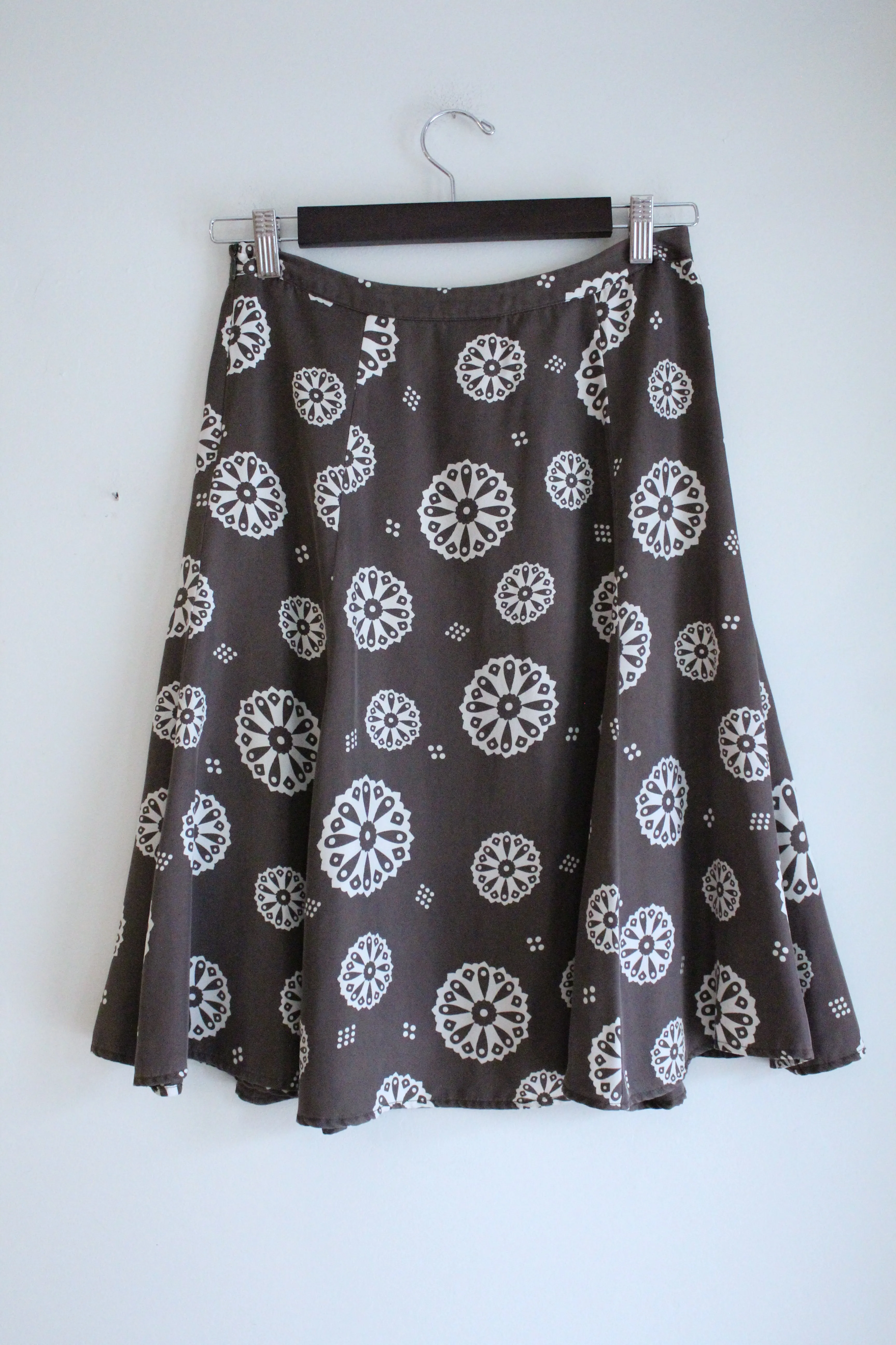 Brown Print Silk Vintage Skirt