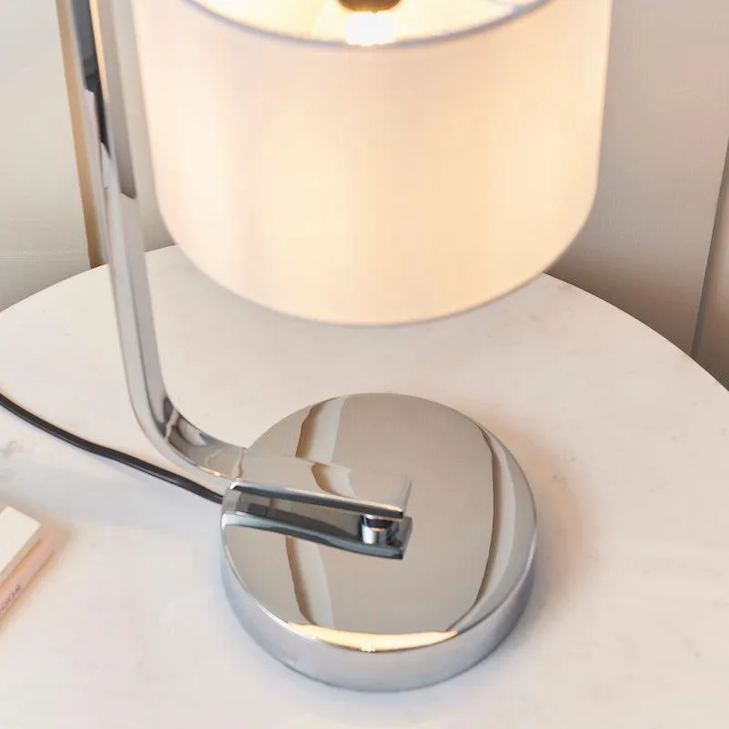 Canning Chrome Bedroom Lamp With White Shade