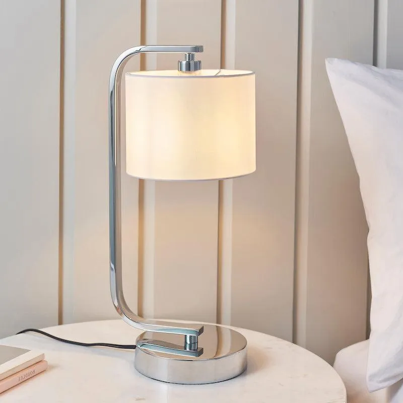 Canning Chrome Bedroom Lamp With White Shade