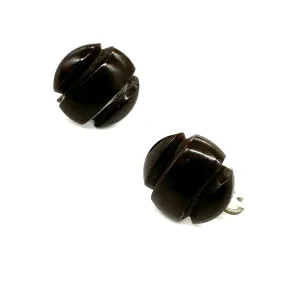 Carved Chocolate Bakelite Screw Back Earrings - Estate