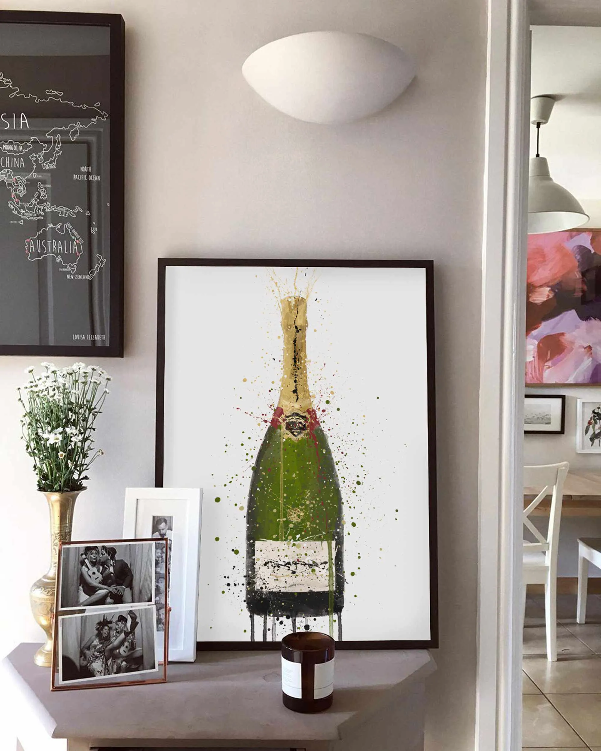 Champagne Bottle Wall Art Print 'Olive Green'