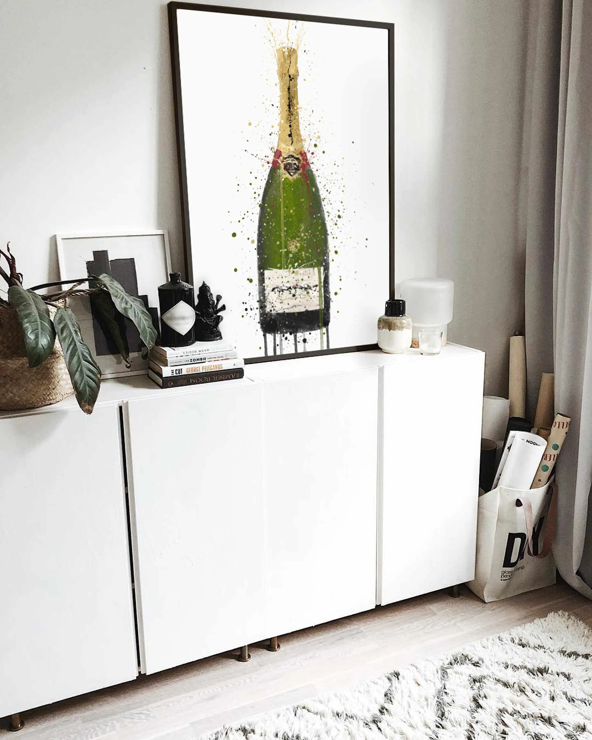 Champagne Bottle Wall Art Print 'Olive Green'