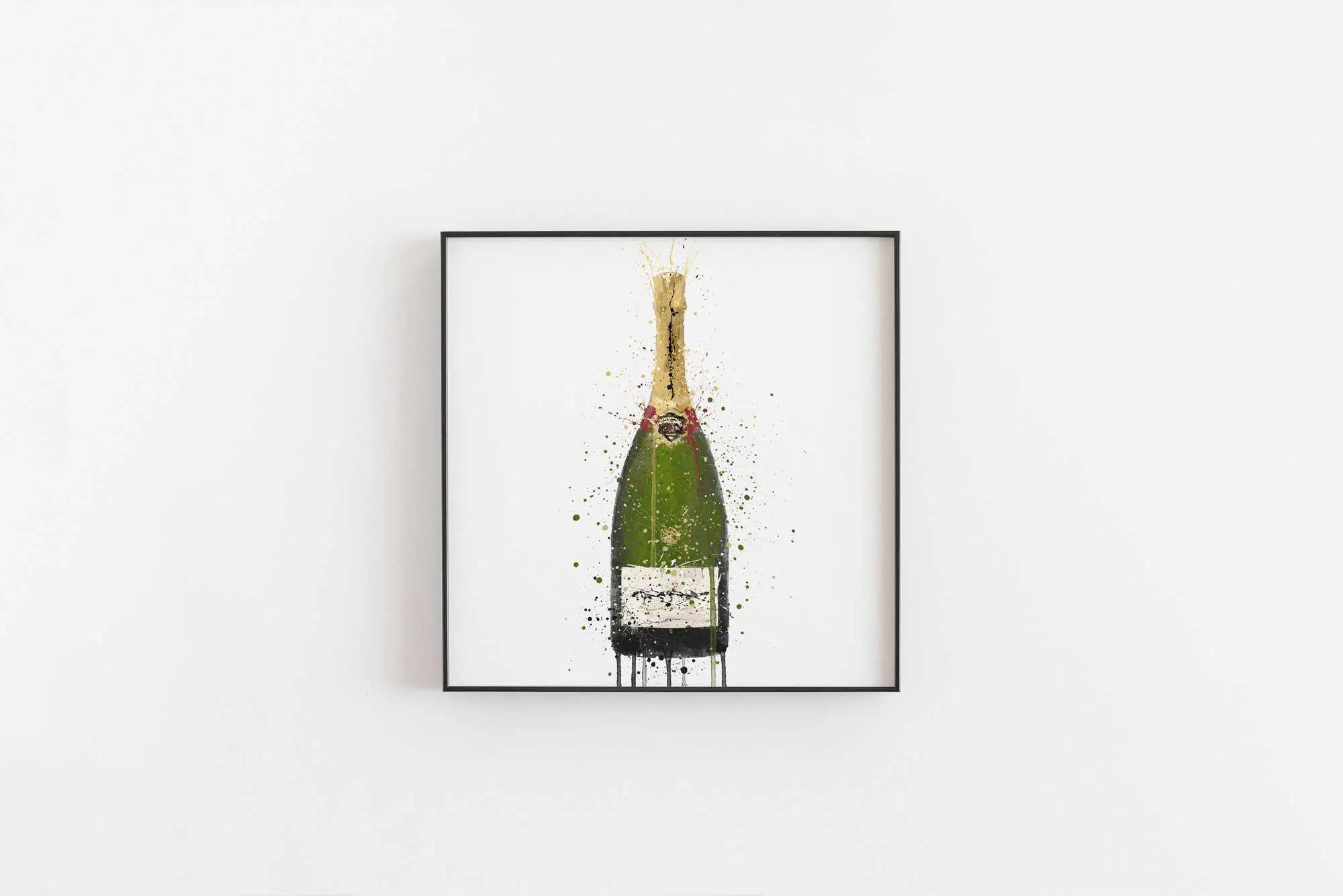 Champagne Bottle Wall Art Print 'Olive Green'