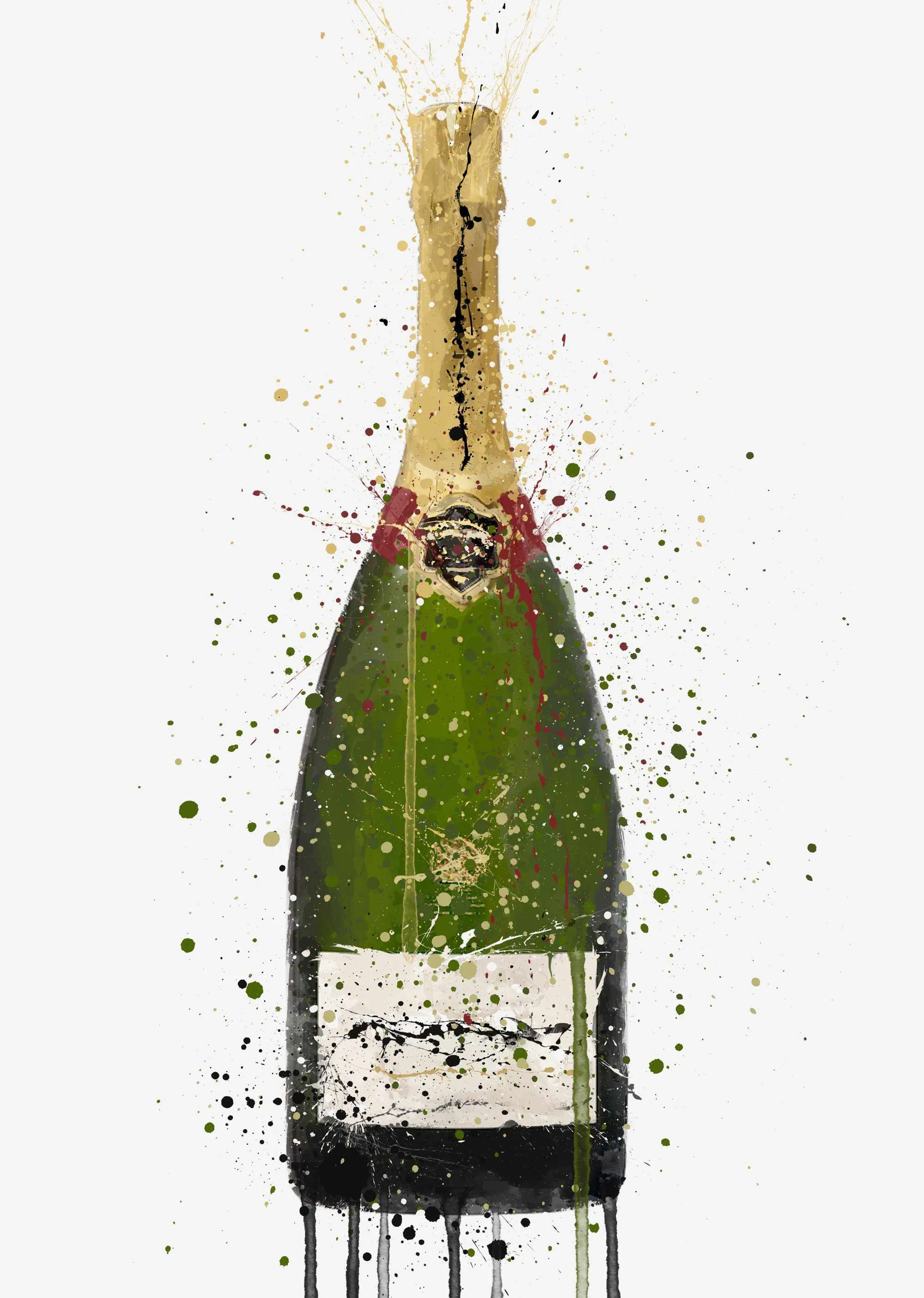 Champagne Bottle Wall Art Print 'Olive Green'