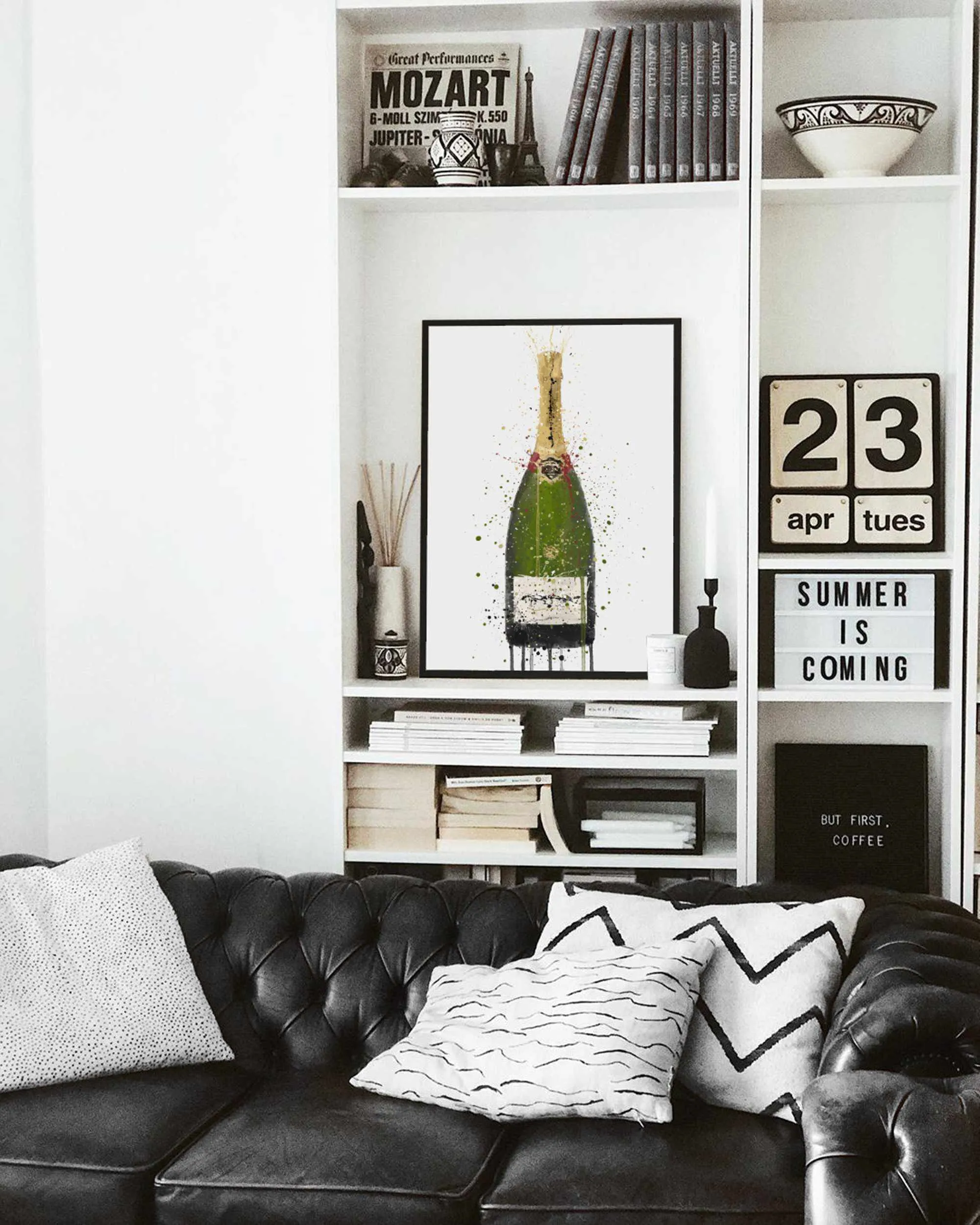 Champagne Bottle Wall Art Print 'Olive Green'