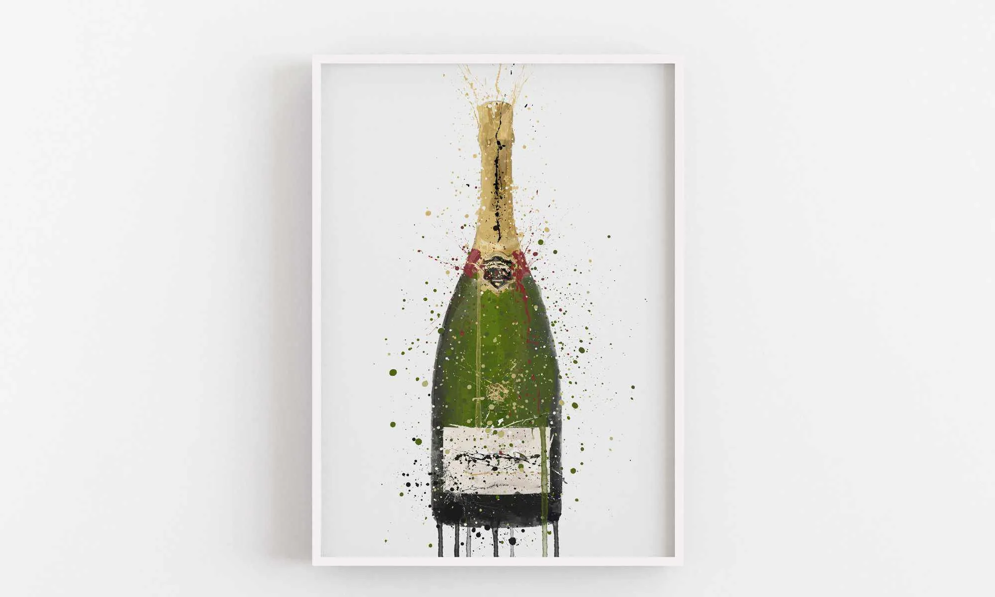 Champagne Bottle Wall Art Print 'Olive Green'