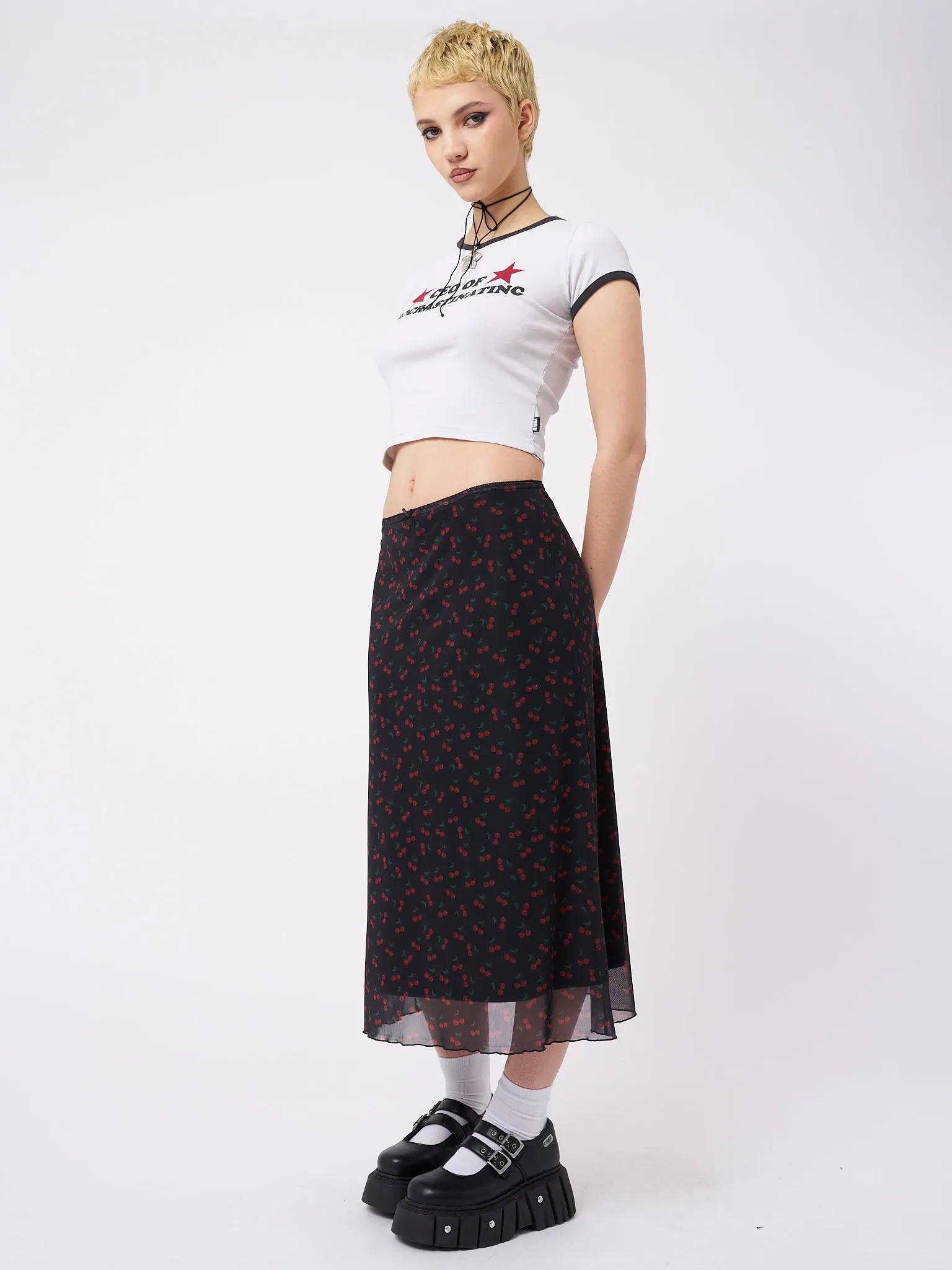 Cherry Cola Mesh Midi Skirt