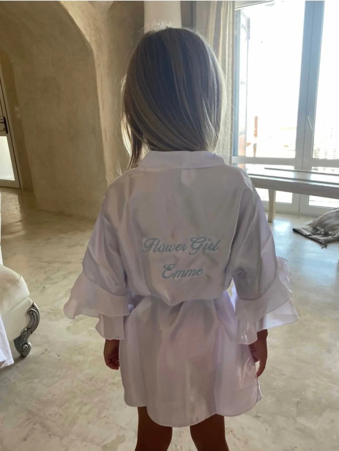 Children’s White Satin Ruffle Robes