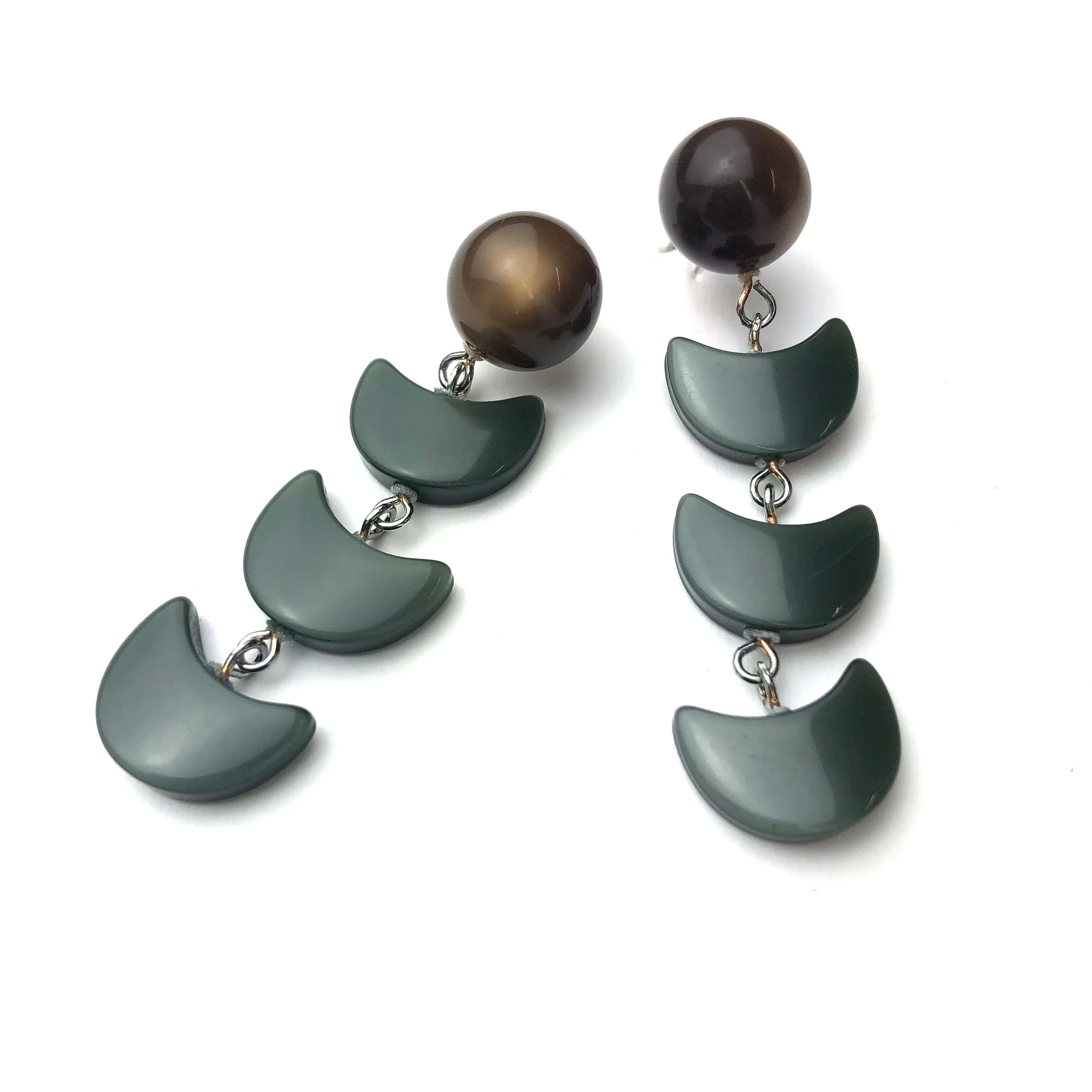 Chocolate & Grey Green Moonglow Fish Scale Earrings