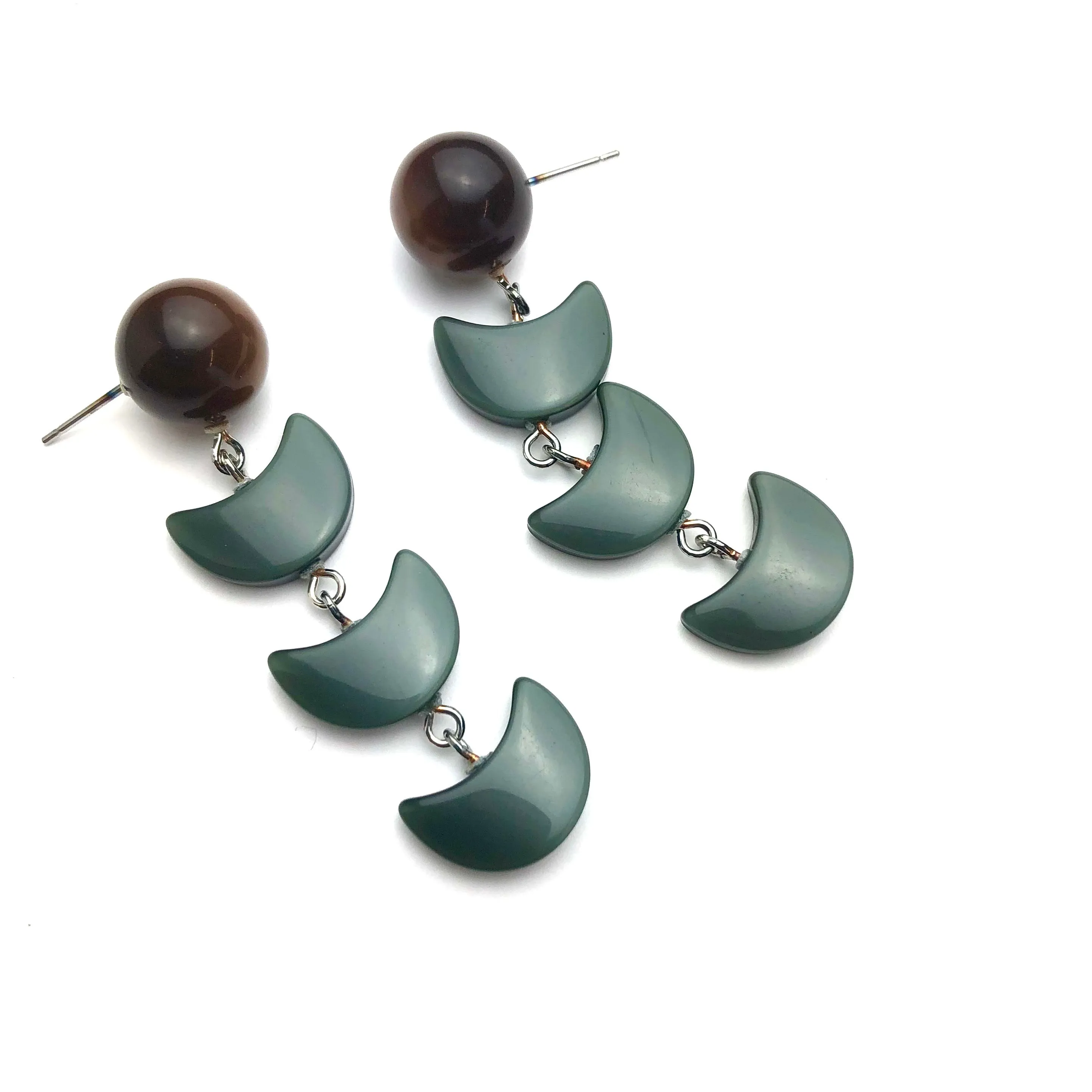 Chocolate & Grey Green Moonglow Fish Scale Earrings