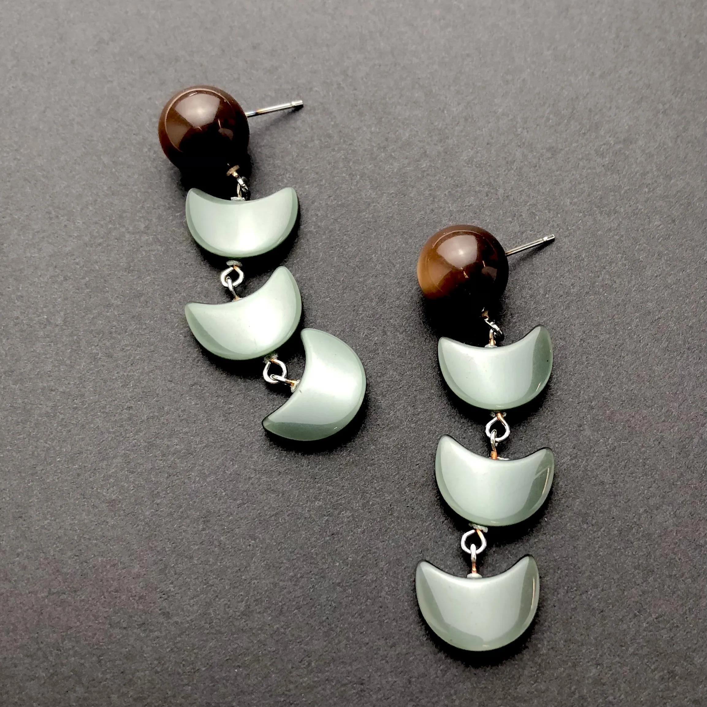 Chocolate & Grey Green Moonglow Fish Scale Earrings