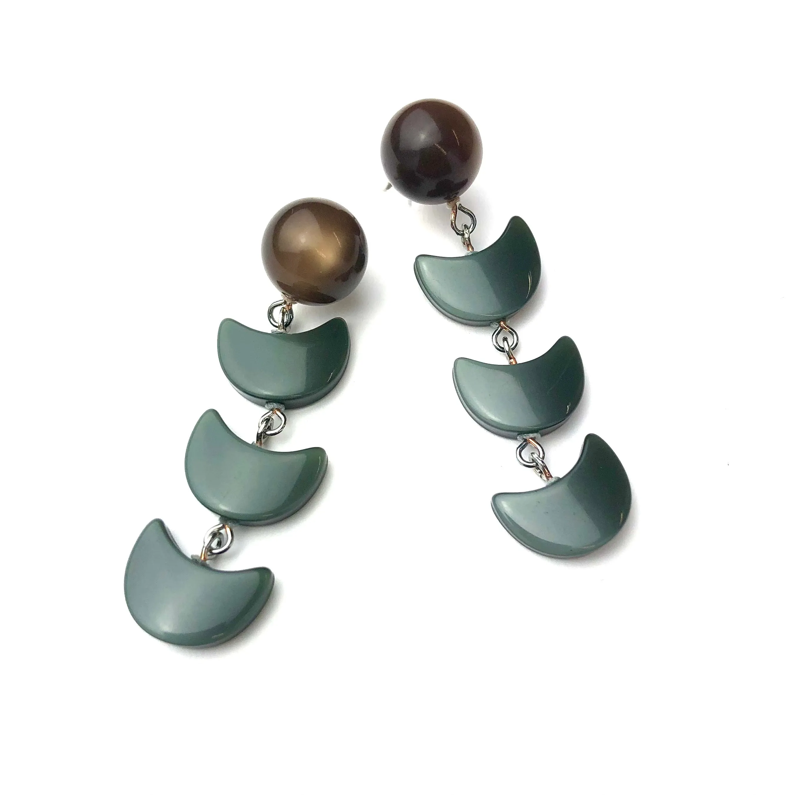 Chocolate & Grey Green Moonglow Fish Scale Earrings