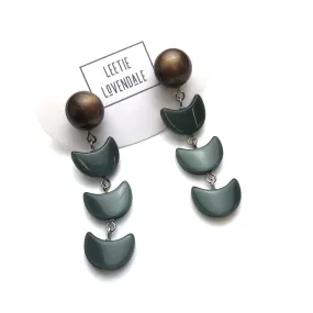 Chocolate & Grey Green Moonglow Fish Scale Earrings