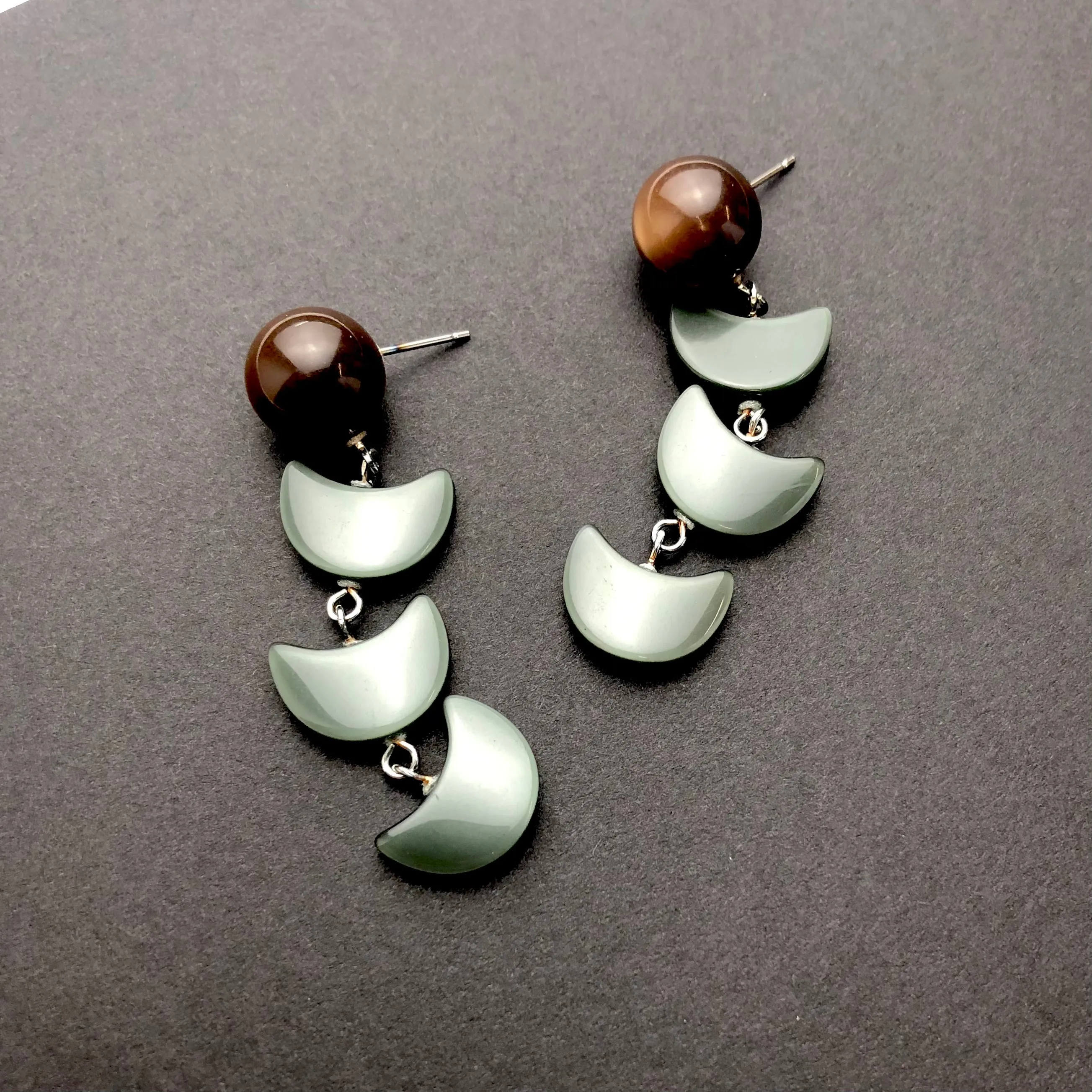 Chocolate & Grey Green Moonglow Fish Scale Earrings