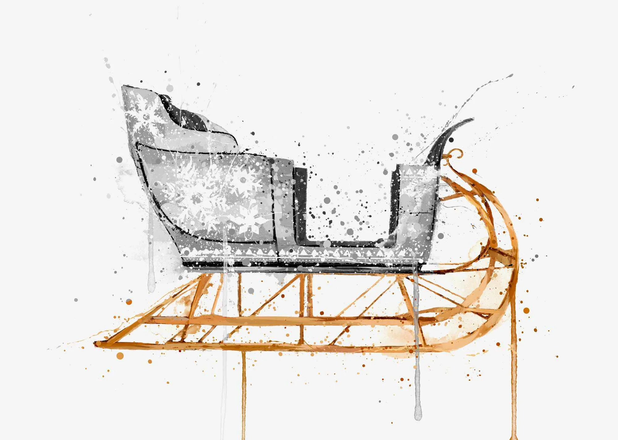 Christmas Sleigh Wall Art Print , Contemporary and Stylish Christmas Decoration Alternative Xmas Decor