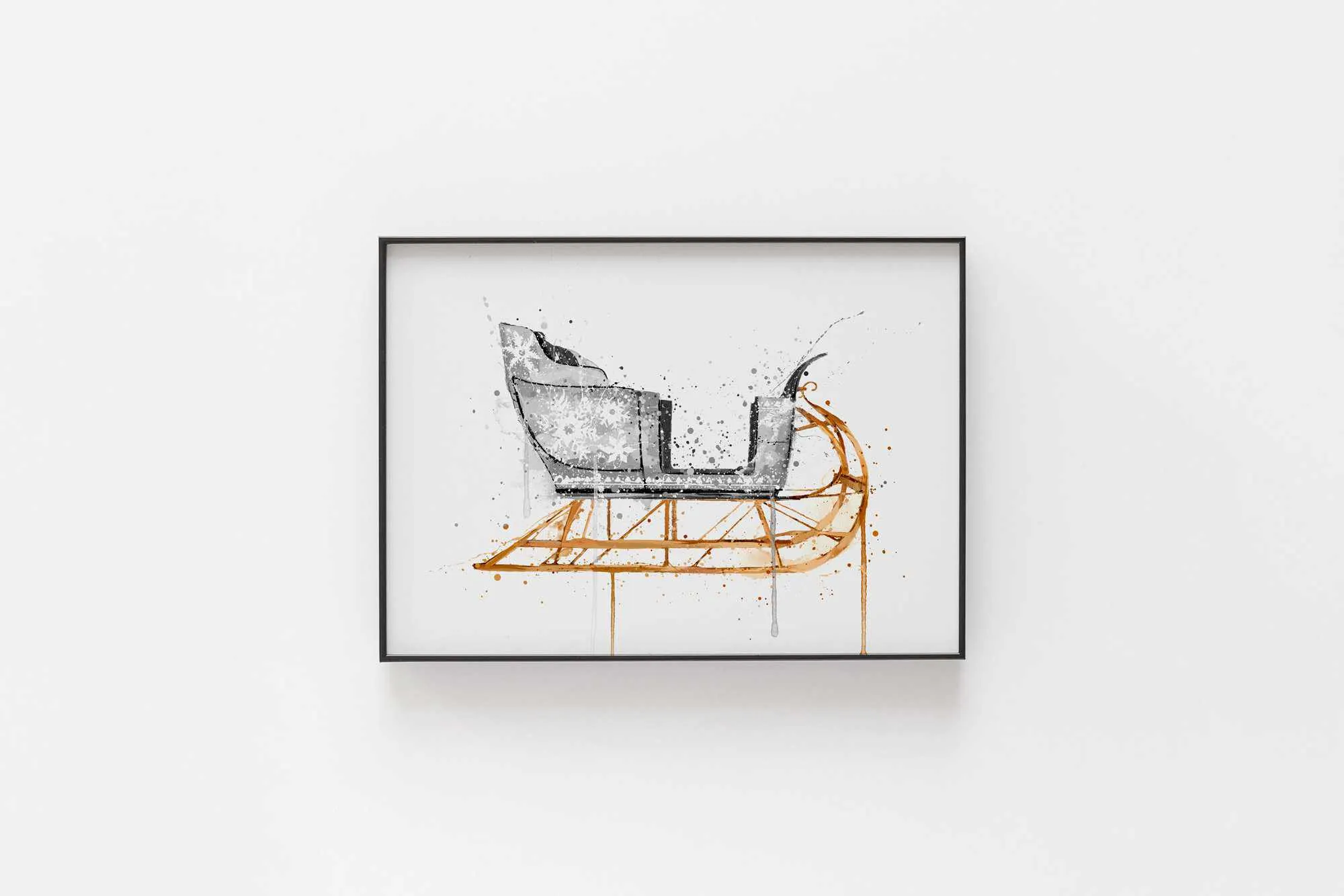 Christmas Sleigh Wall Art Print , Contemporary and Stylish Christmas Decoration Alternative Xmas Decor