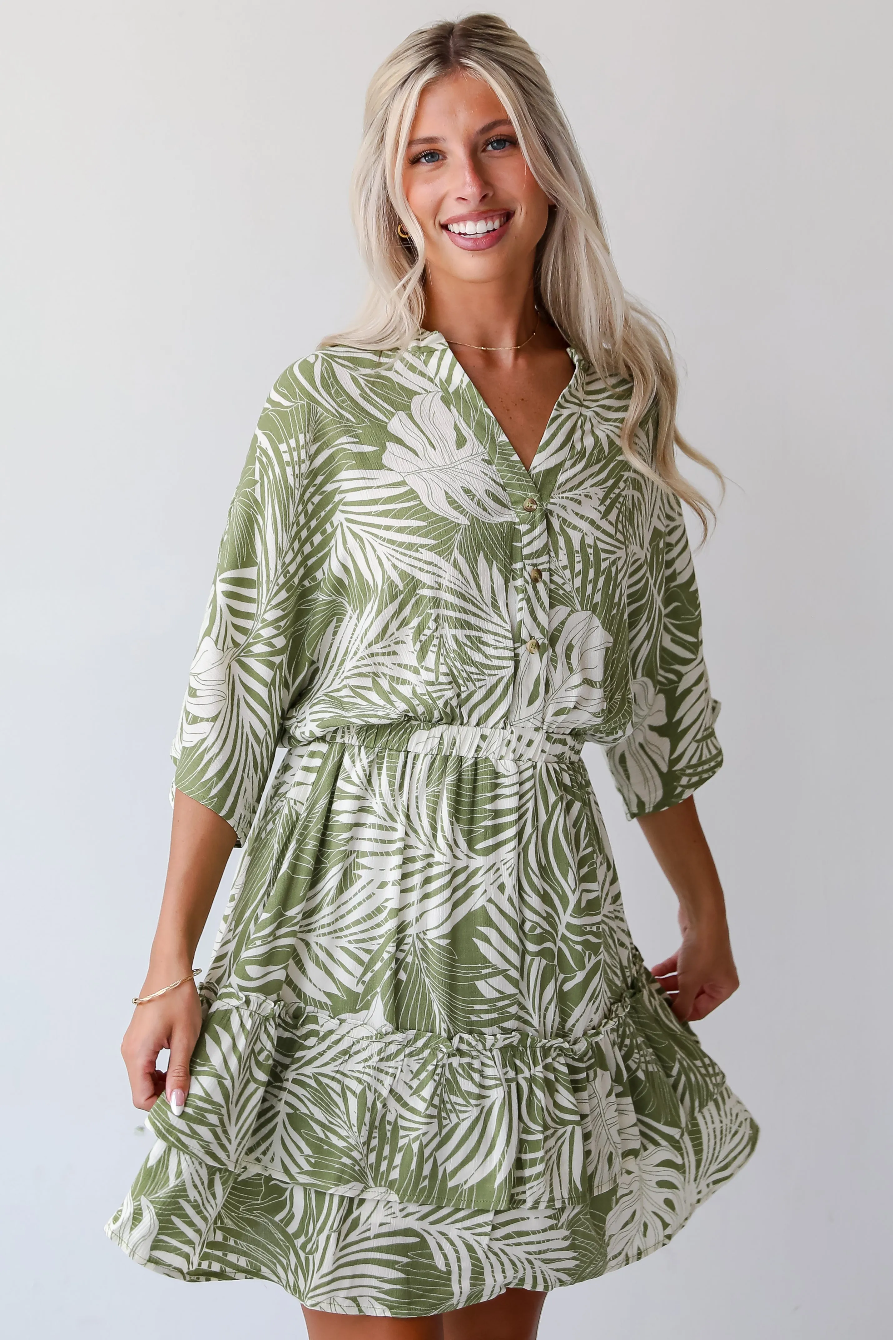 Destined For Sun Green Tropical Mini Dress