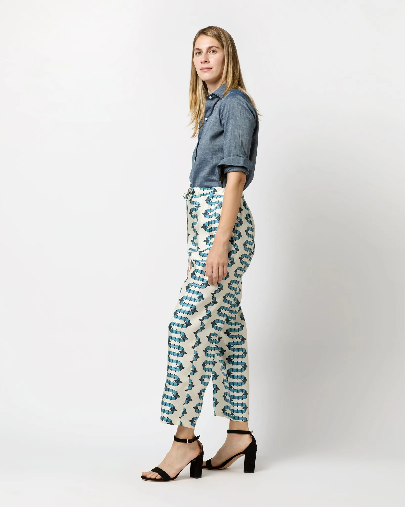 Drawstring Pant in Ivory Scirocco Silk Twill