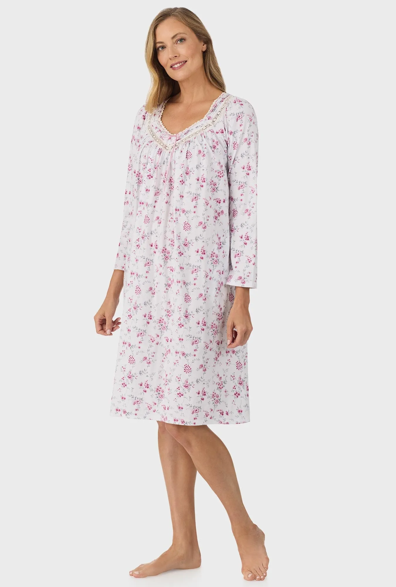 Dusty Pink Floral Long Sleeve Nightgown