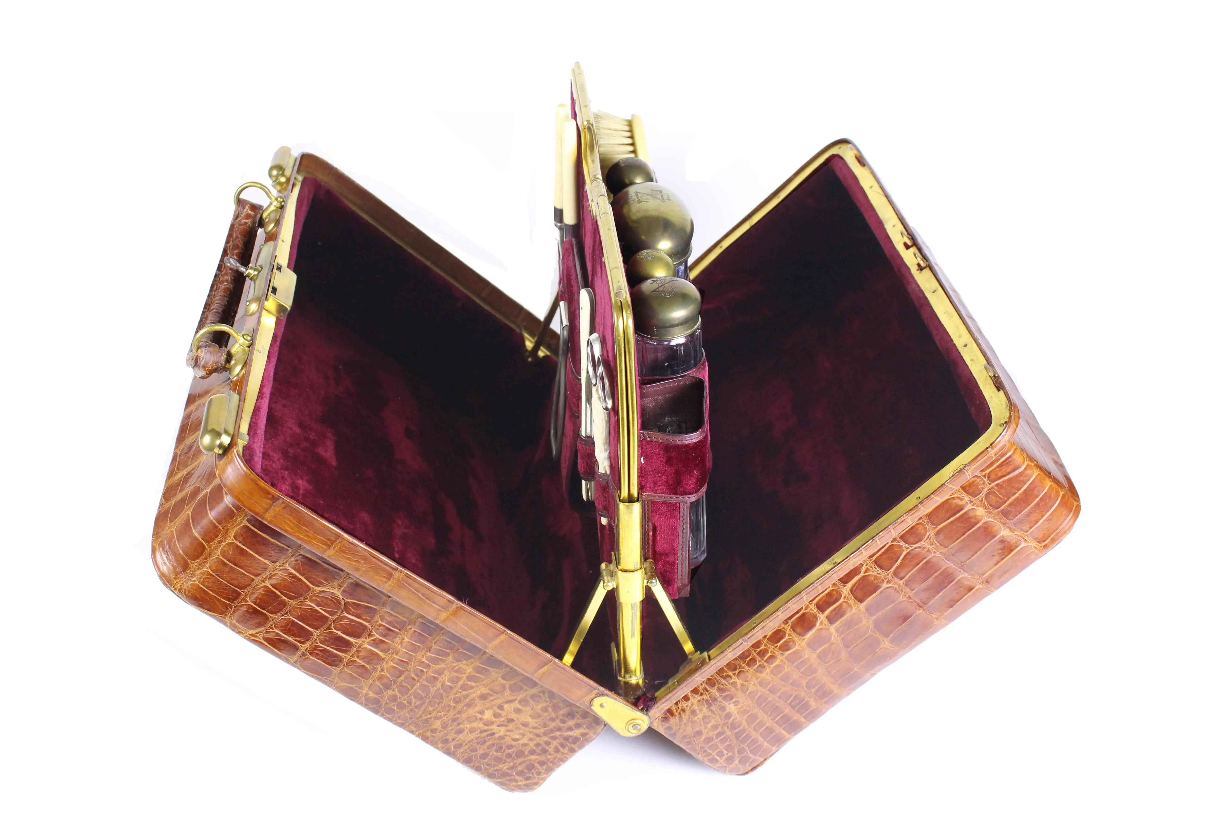 Edwardian crocodile skin vanity case