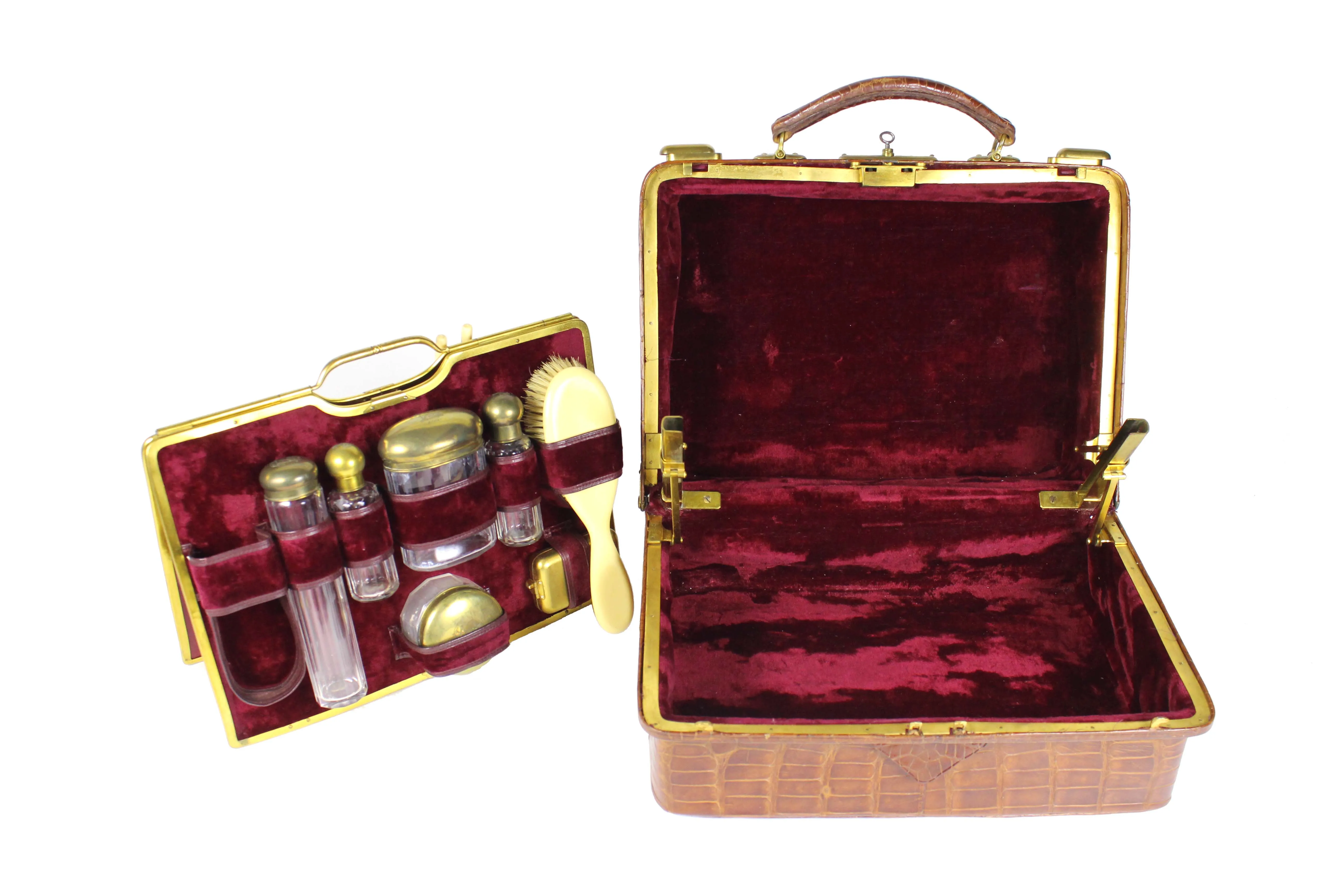 Edwardian crocodile skin vanity case