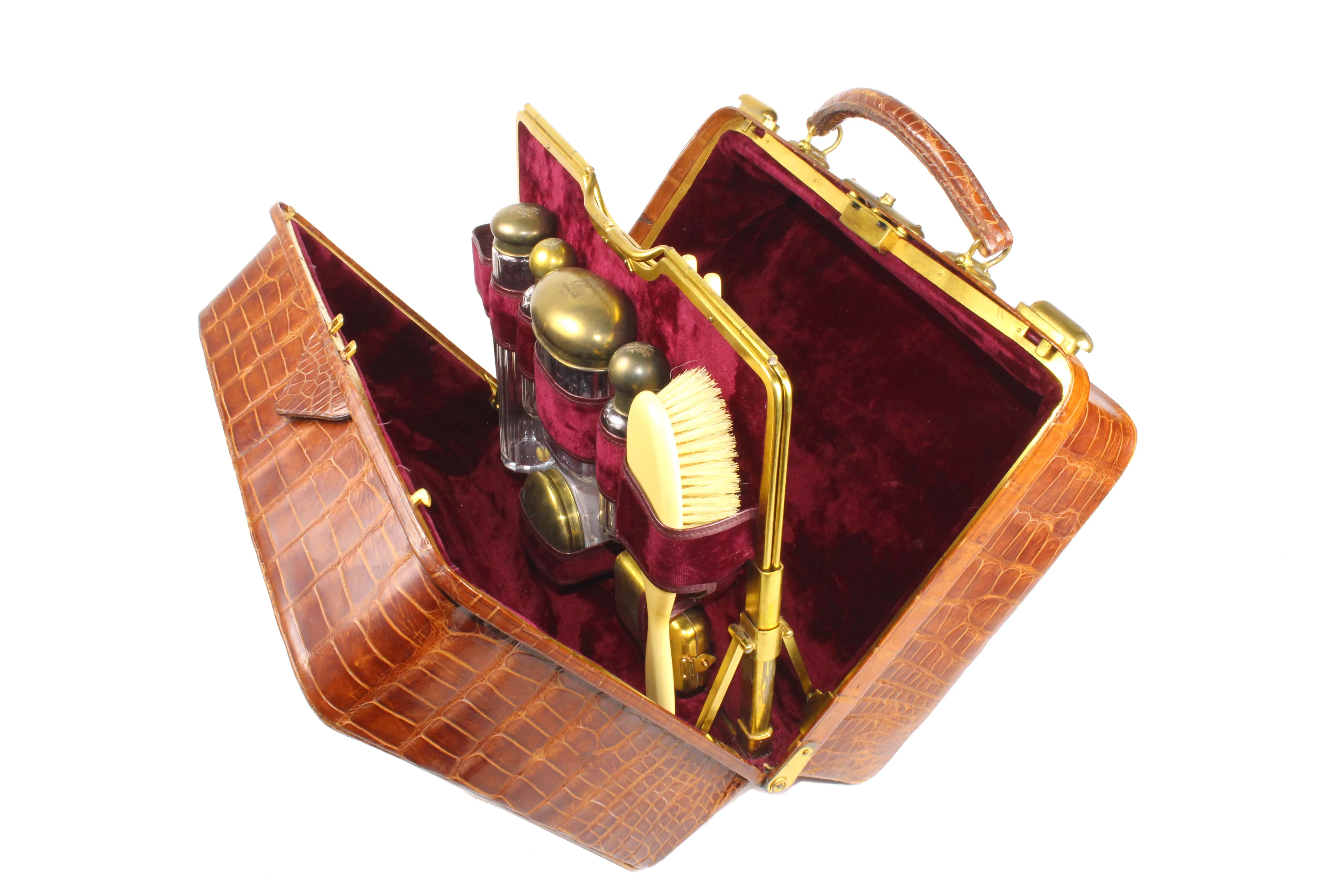 Edwardian crocodile skin vanity case