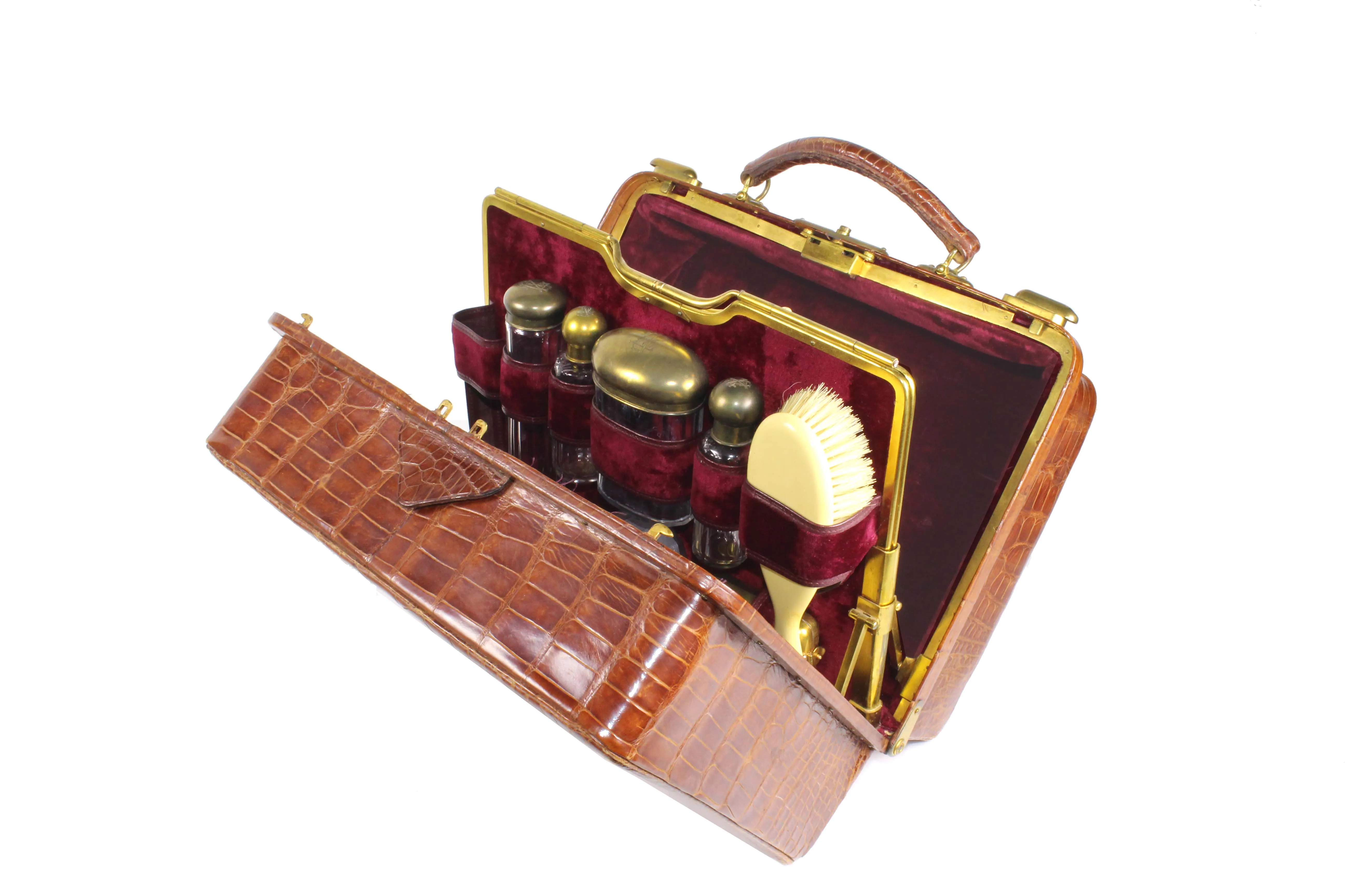 Edwardian crocodile skin vanity case