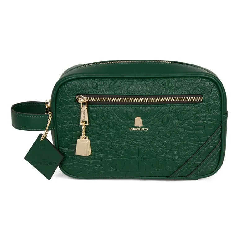 Emerald Green Apollo 2 Faux Crocodile Skin Toiletry Bag