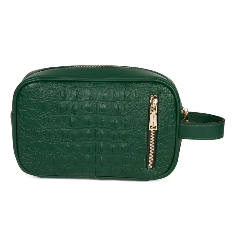 Emerald Green Apollo 2 Faux Crocodile Skin Toiletry Bag