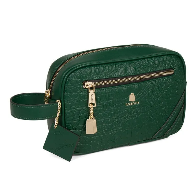 Emerald Green Apollo 2 Faux Crocodile Skin Toiletry Bag