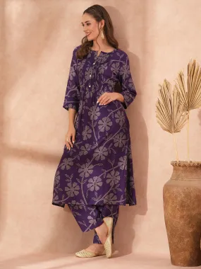 Ethnic Bandhani Printed A-Line Co-ord Set - Purple