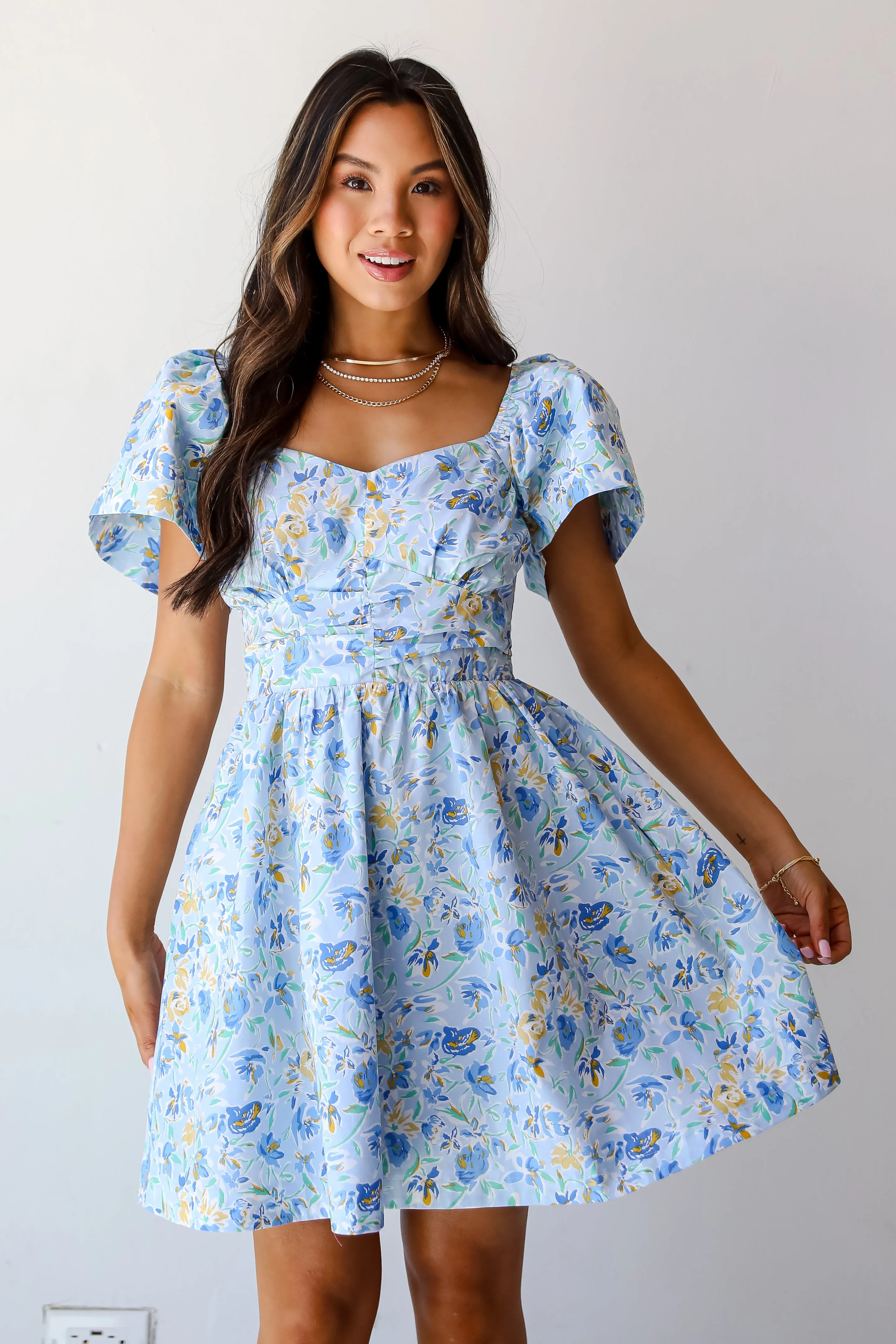 Exceedingly Gorgeous Blue Floral Mini Dress