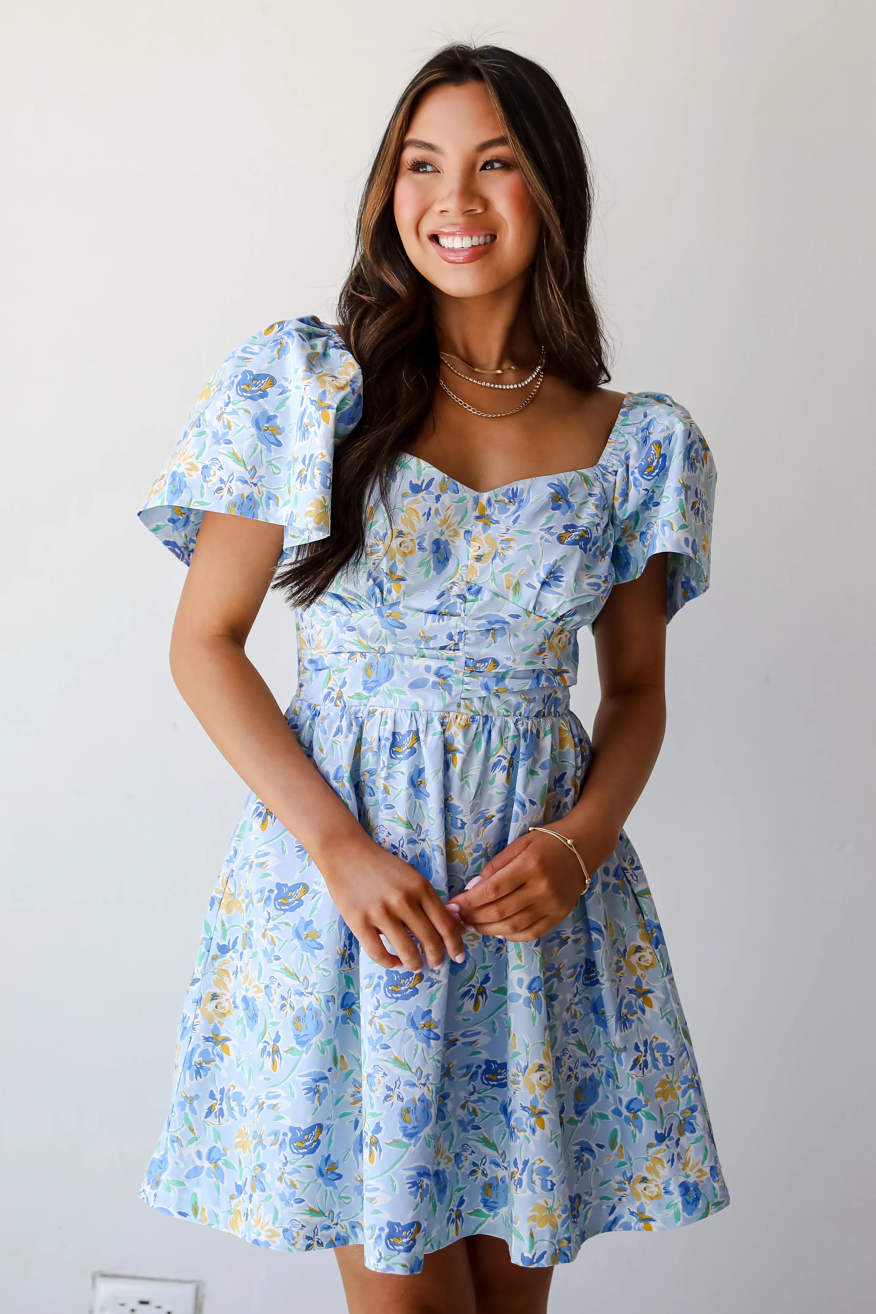 Exceedingly Gorgeous Blue Floral Mini Dress