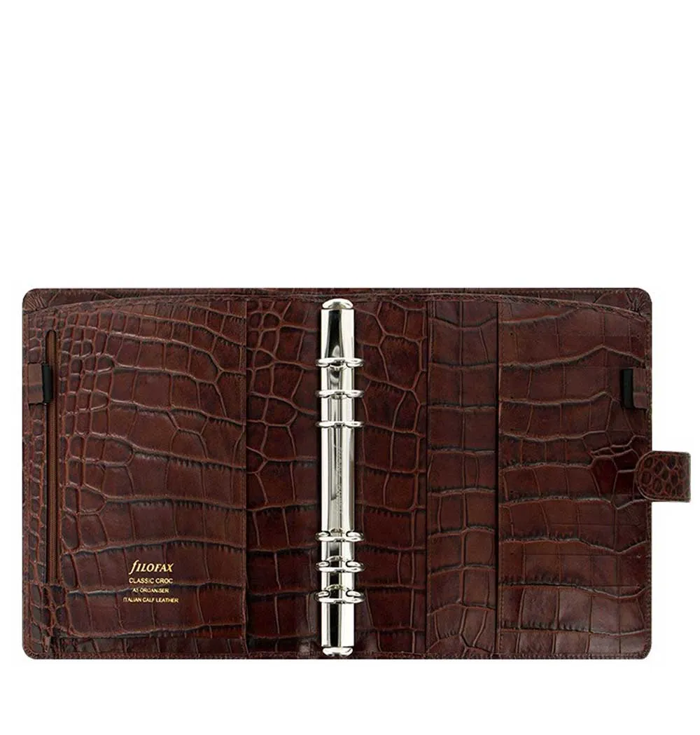 Filofax Classic Croc Print A5 Chestnut Leather Organizer Agenda 2024