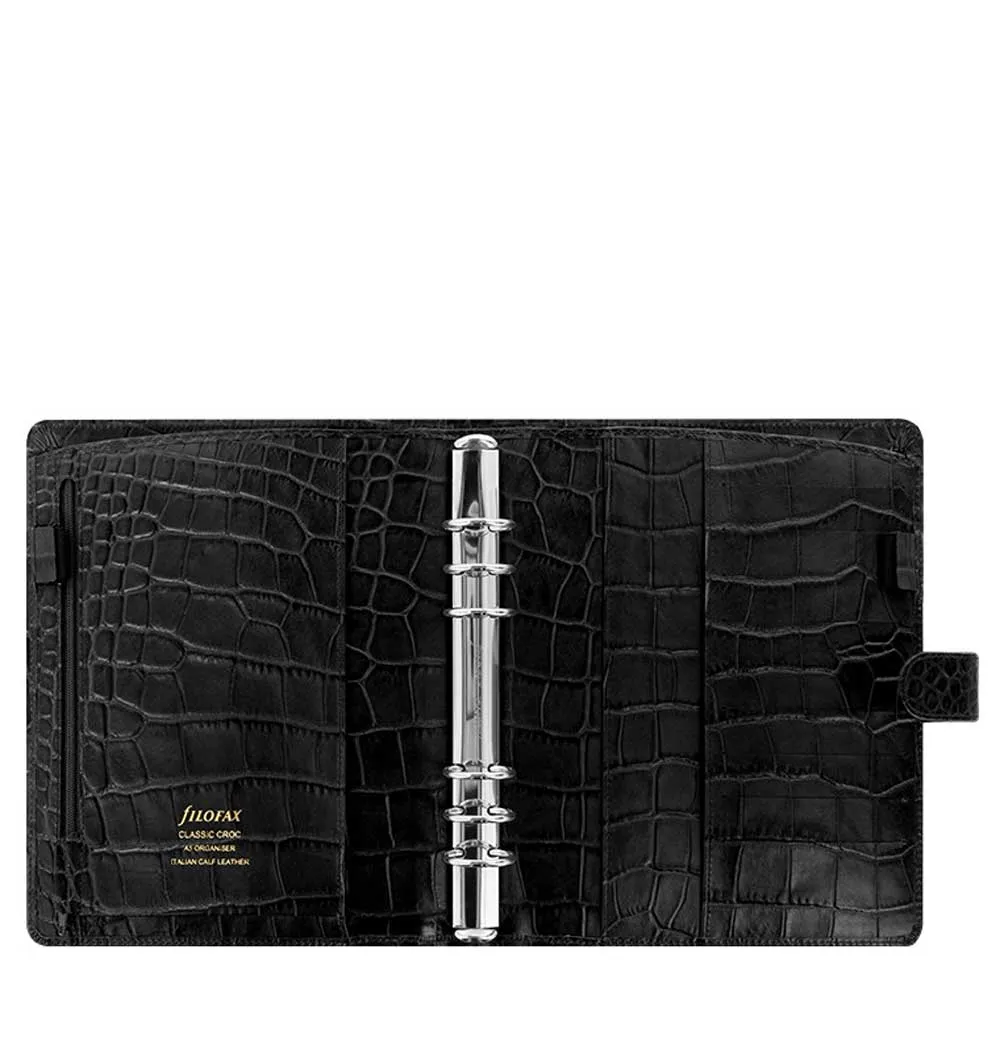 Filofax Classic Croc Print A5 Ebony Leather Organizer Agenda 2024