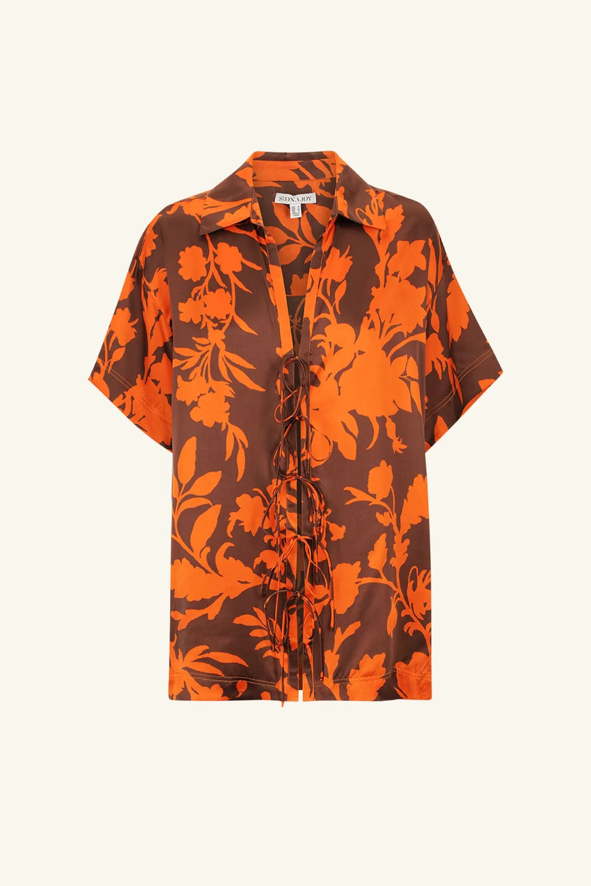 FLORA SILK SHORT SLEEVE RELAXED SHIRT WITH TIES