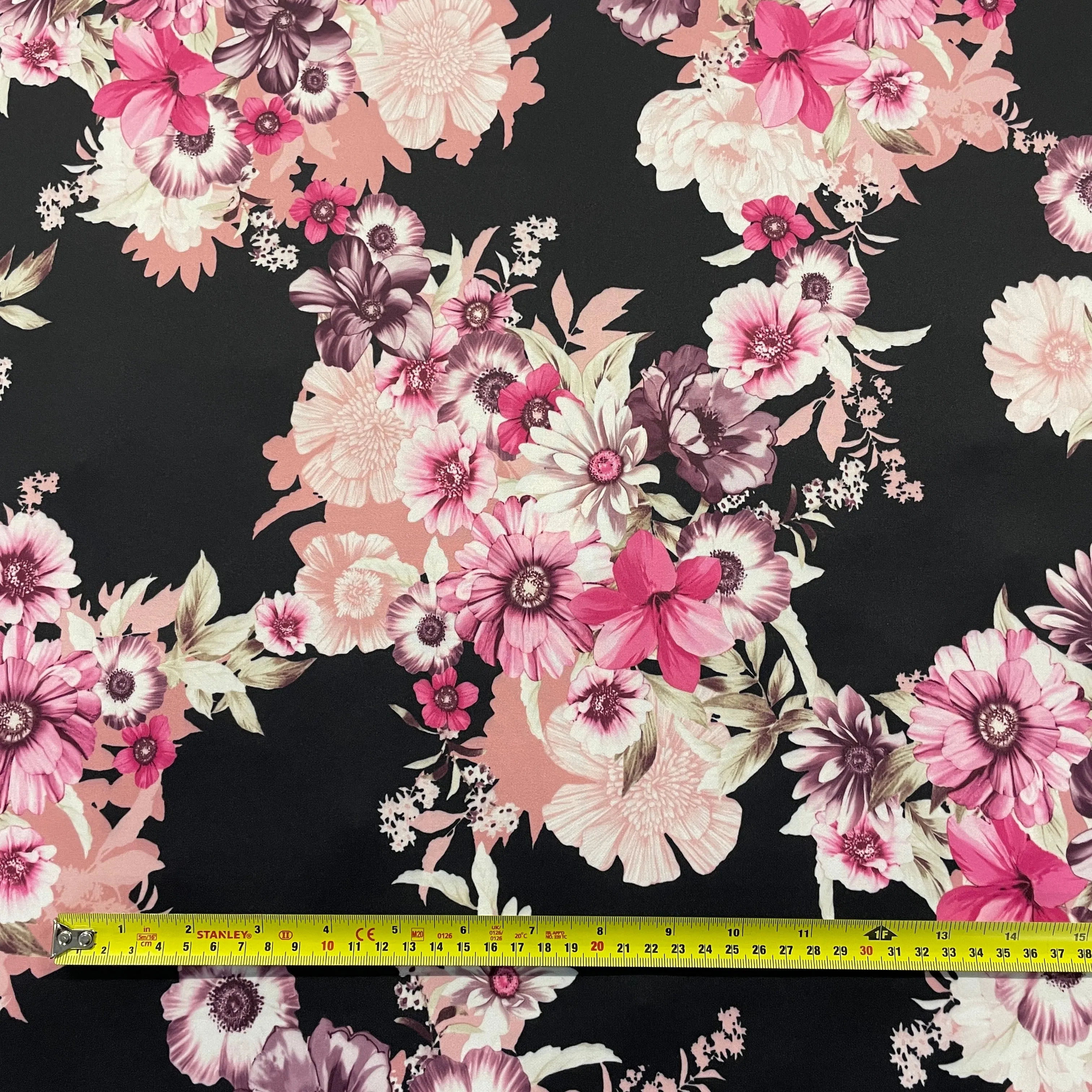 FS100_3 Floral Scuba Stretch Knit Fabric Black