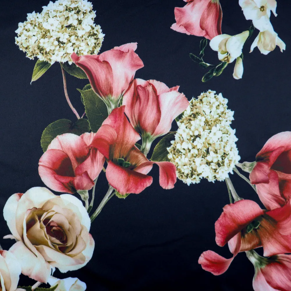 FS1029 Floral Stretch Knit Fabric Black Beige Dusty Pink