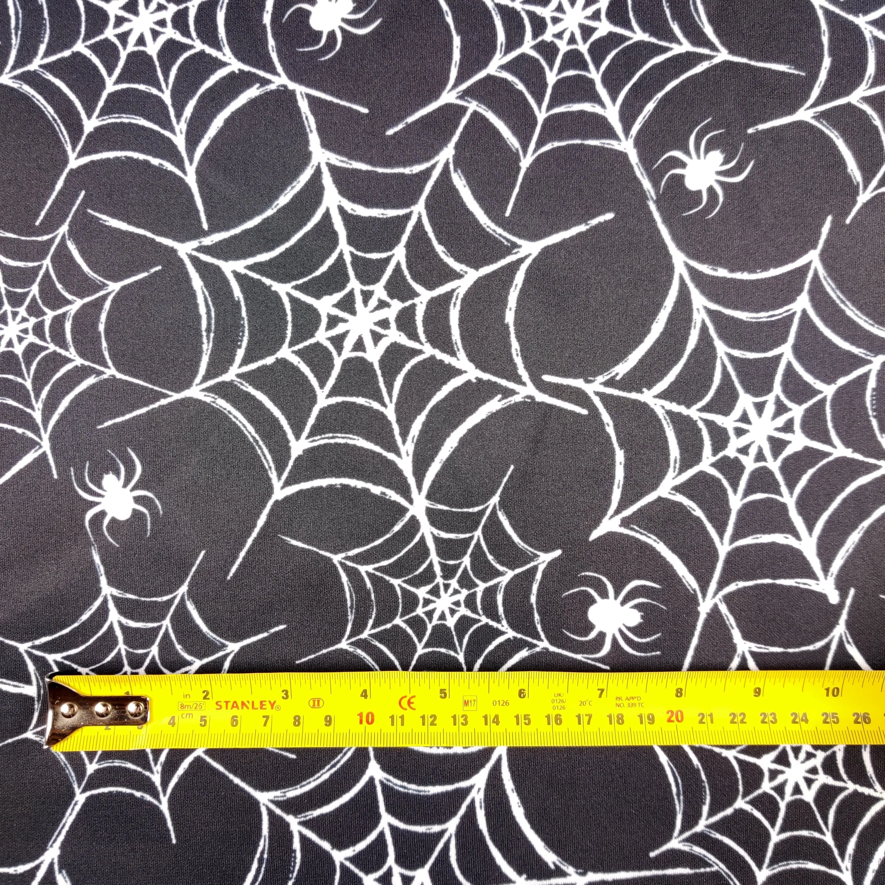 FS725 Spider Webs Scuba Stretch Knit Fabric Black & White