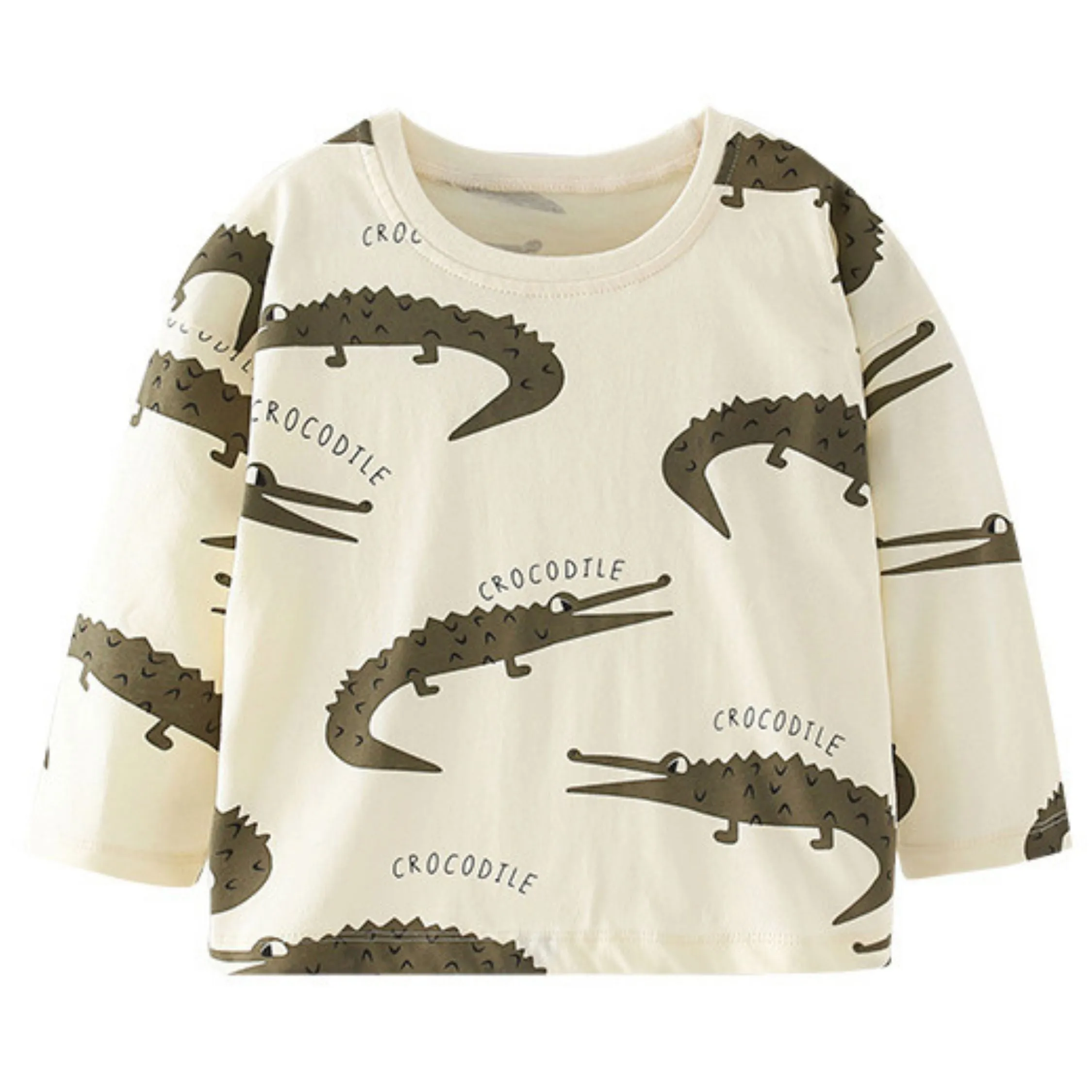 Full Sleeve Crocodile Print Theme Boys T-Shirt, White