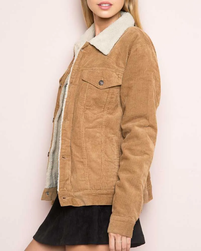 Fur Fleece Lined Shearling Corduroy Trucker Jacket