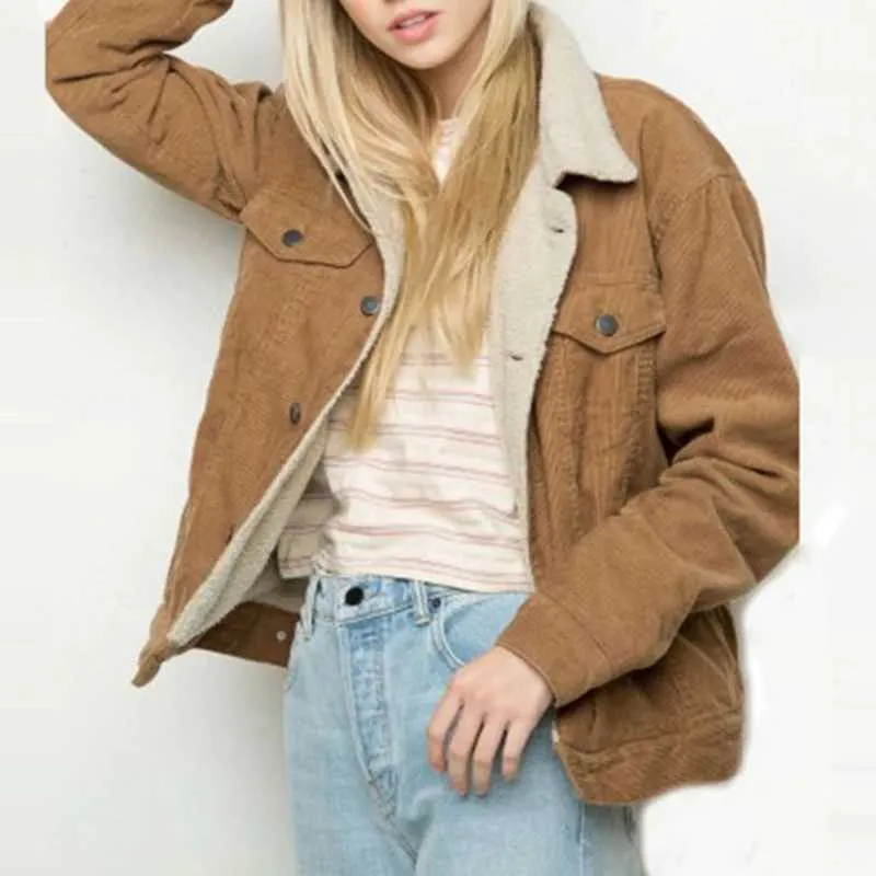 Fur Fleece Lined Shearling Corduroy Trucker Jacket