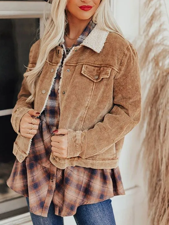 Fur Fleece Lined Shearling Corduroy Trucker Jacket