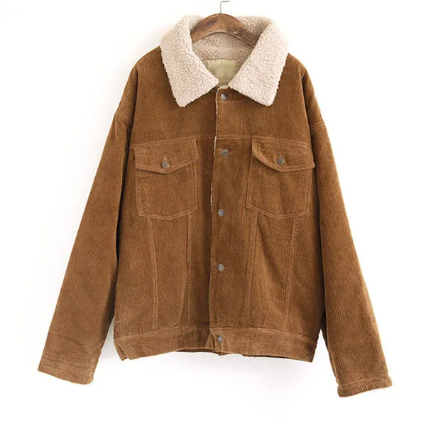 Fur Fleece Lined Shearling Corduroy Trucker Jacket