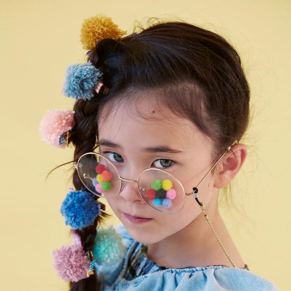 Gingham and Big Pompom Hair Clips