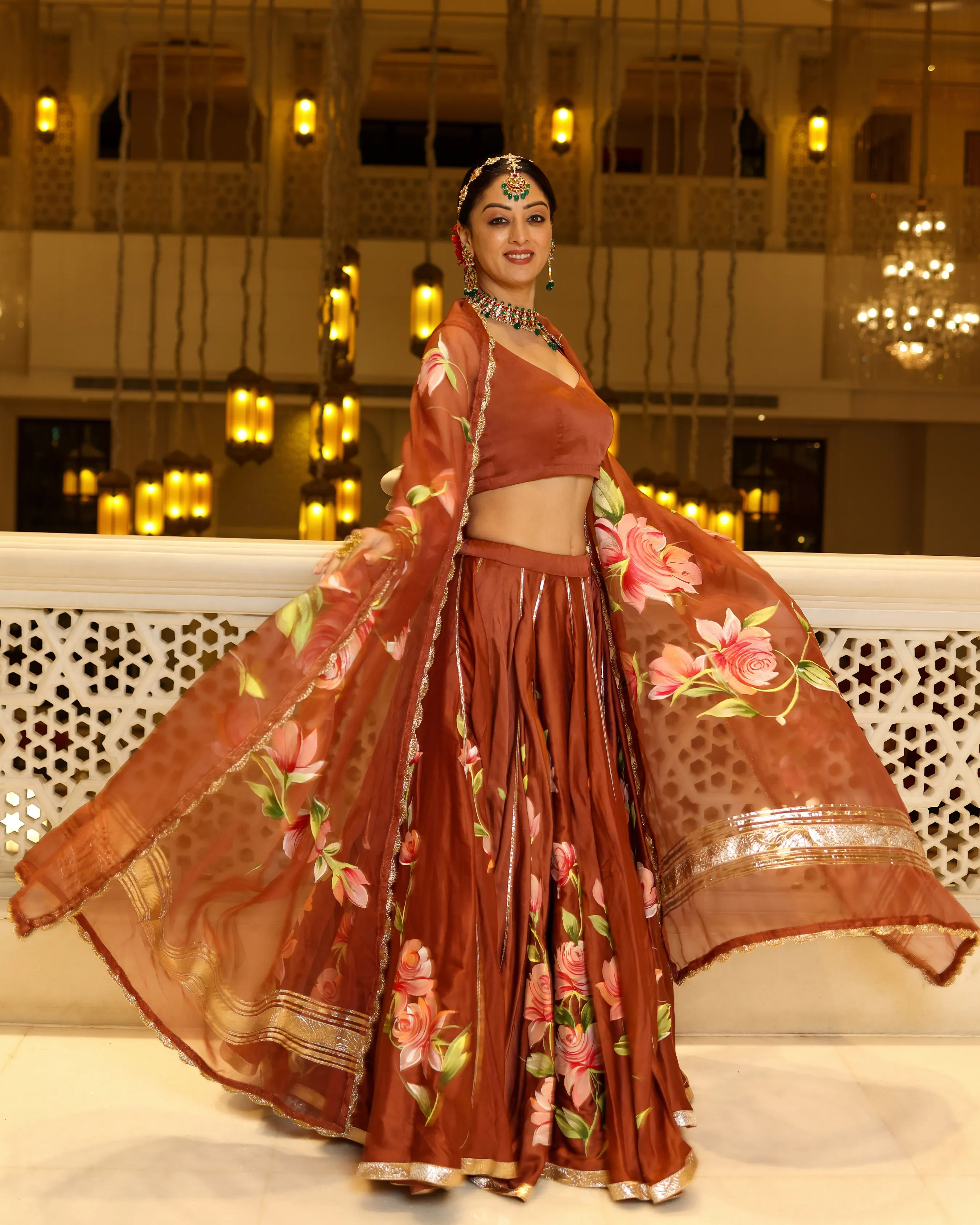 Glazed Ginger Handpainted Lehenga Set