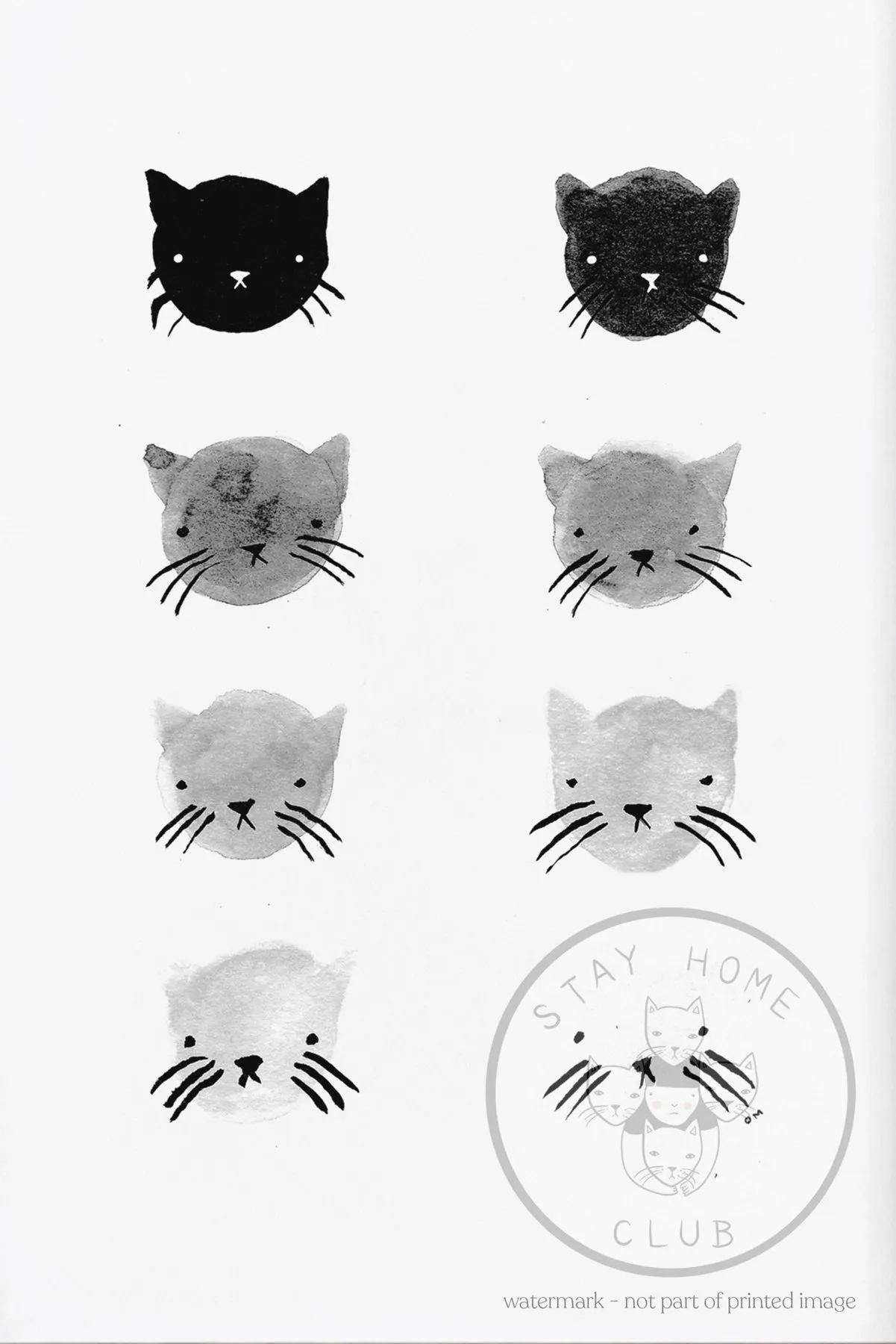 Greyscale Kitties Print